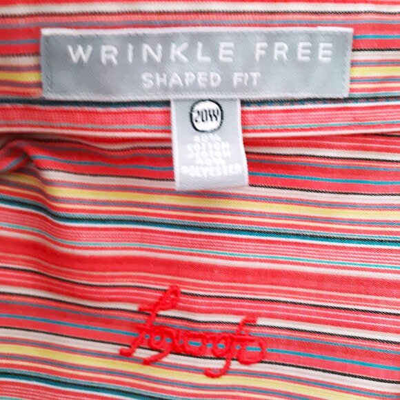 Foxcroft Wrinkle Free Shaped Fit Button Up Striped Blouse 20W Pink Multicolor - Picture 6 of 6